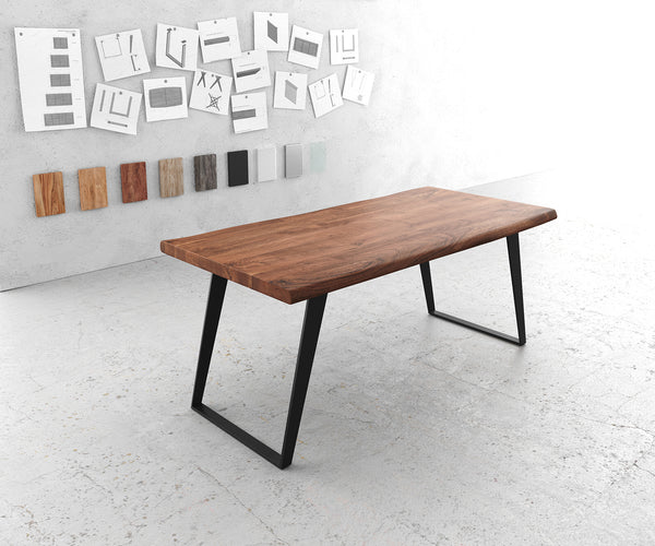 Dining Table Olympus Live-Edge 180x90cm Acacia Wood Brown Slanted Frame Black