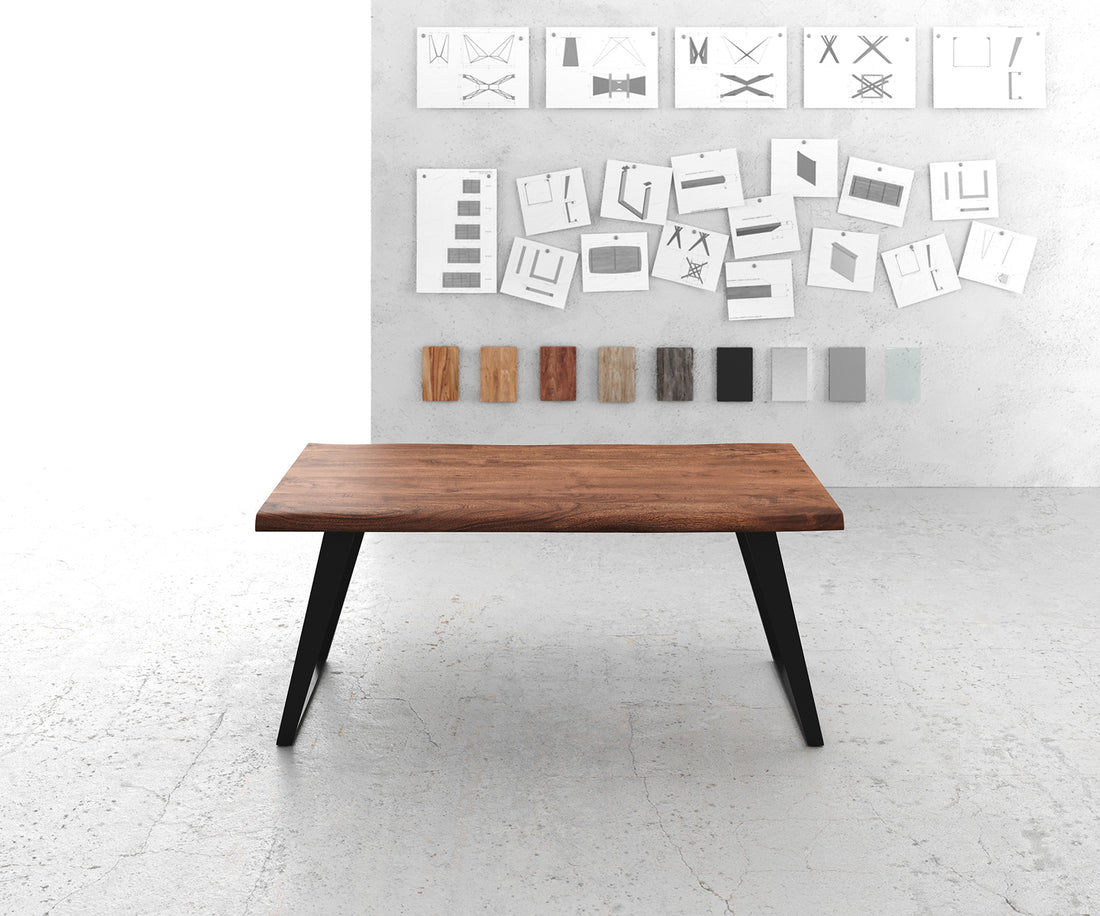 Dining Table Olympus Live-Edge 180x90cm Acacia Wood Brown Slanted Frame Black