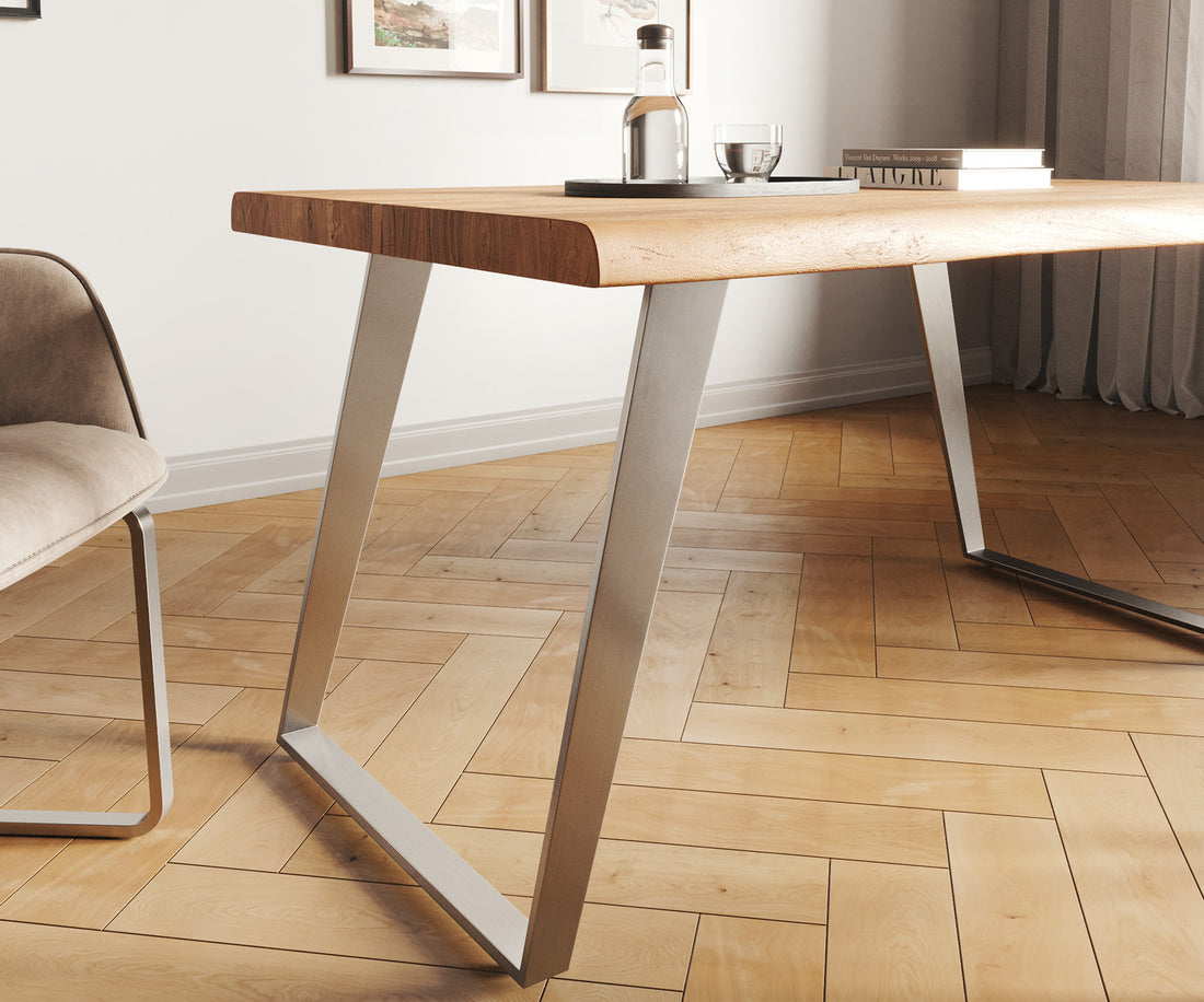 Dining Table Olympus Live Edge 140cm Acacia Wood Natural Slanted Frame Steel 55mm Top