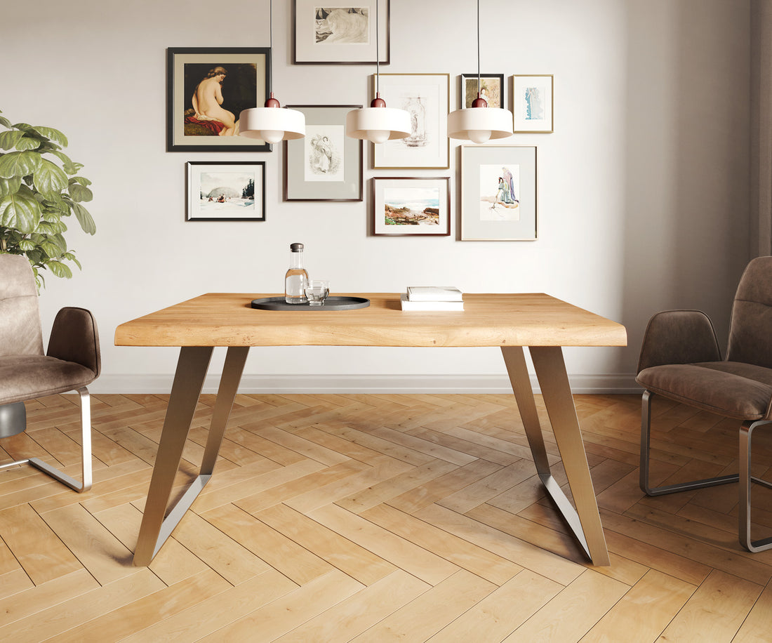 Dining Table Olympus Live Edge 140cm Acacia Wood Natural Slanted Frame Steel 55mm Top
