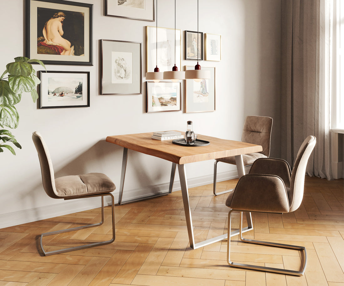 Dining Table Olympus Live Edge 140cm Acacia Wood Natural Slanted Frame Steel 55mm Top