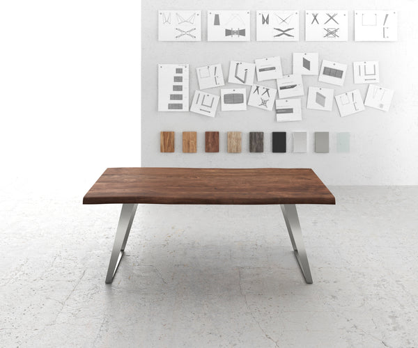 Dining Table Olympus Live Edge 200cm Acacia Wood Brown Slanted Frame Steel 55mm Top