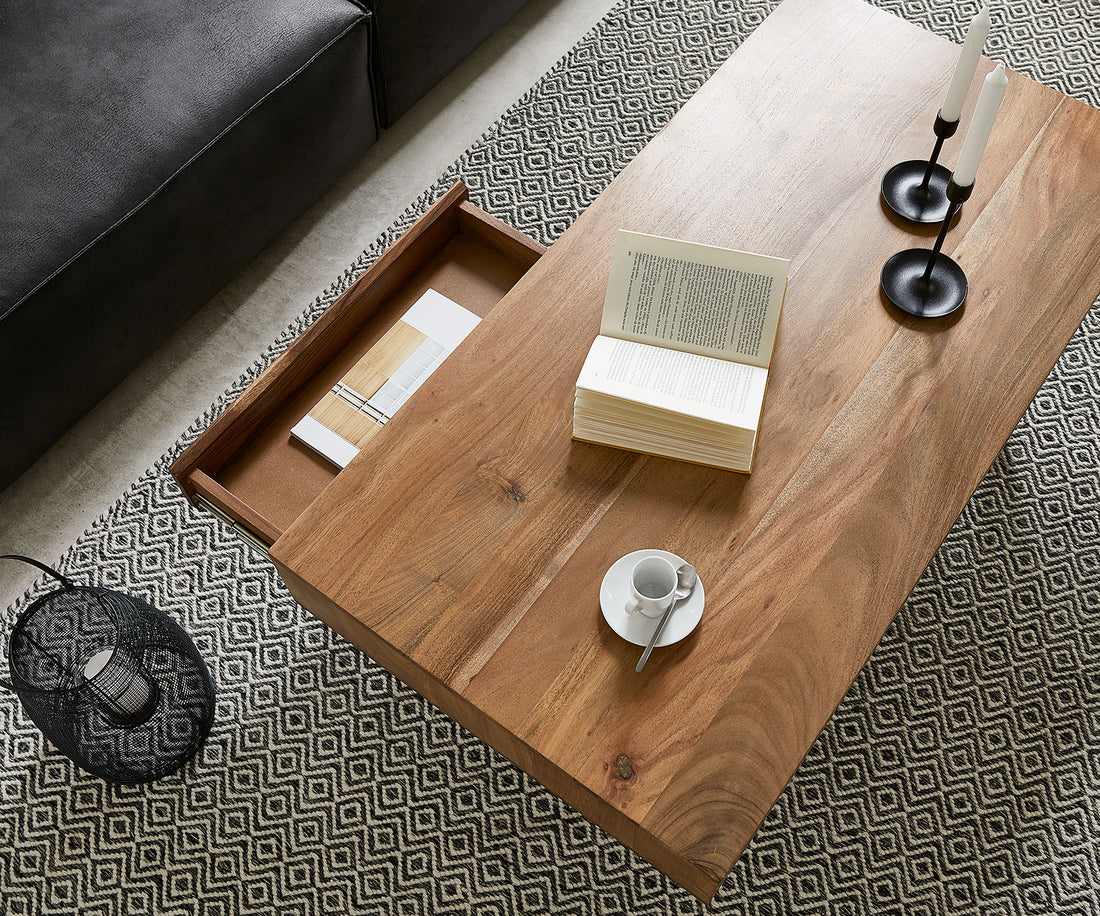 Coffee Table Stonegrace Straight-Edge 115x60x45cm Acacia Wood Natural Slate