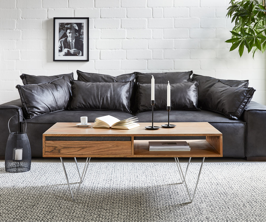 Coffee Table Stonegrace Straight-Edge 115x60x45cm Acacia Wood Natural Slate