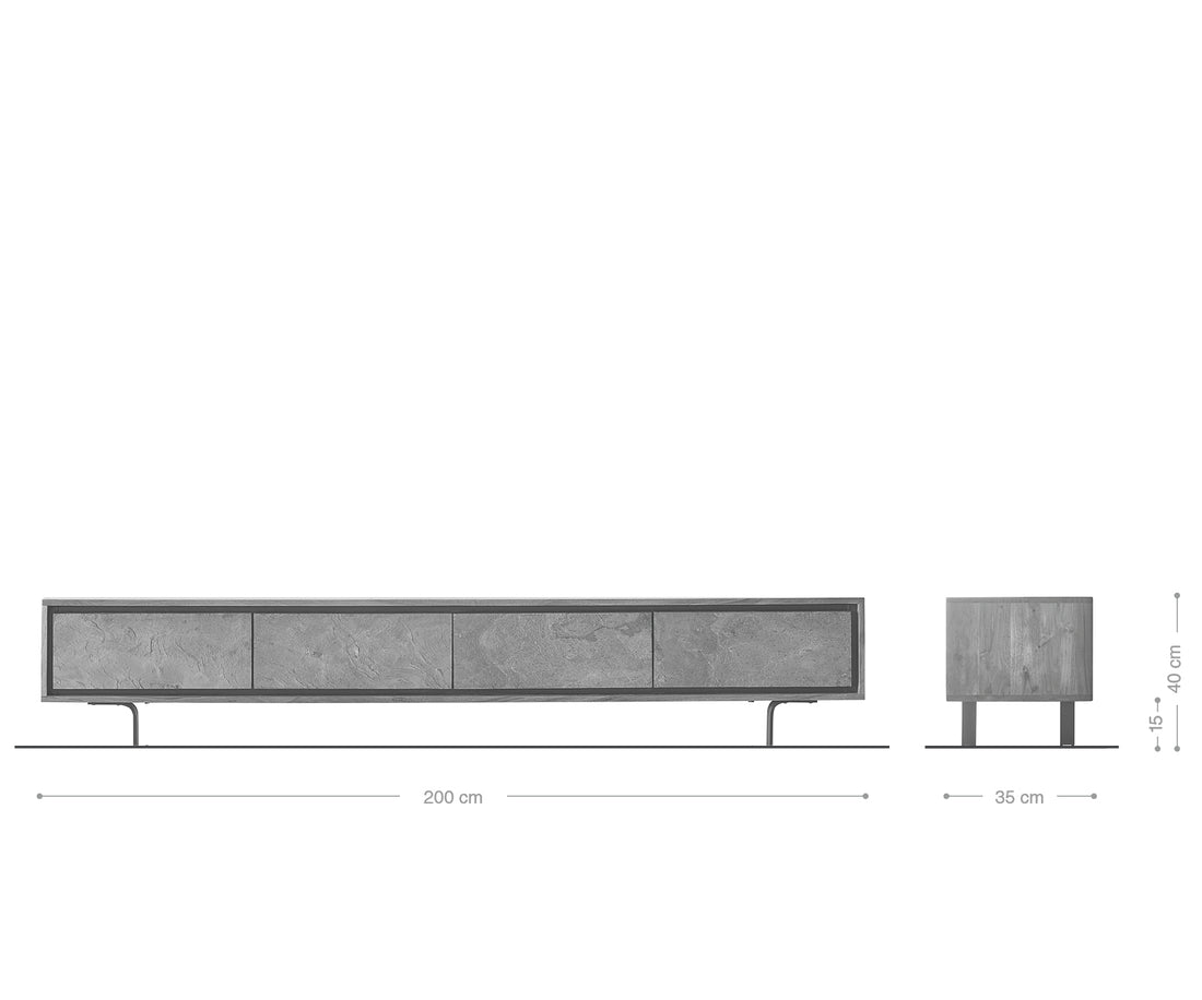TV Stand Juwelo 200cm 4 Doors Acacia Wood Natural With Stone Veneer