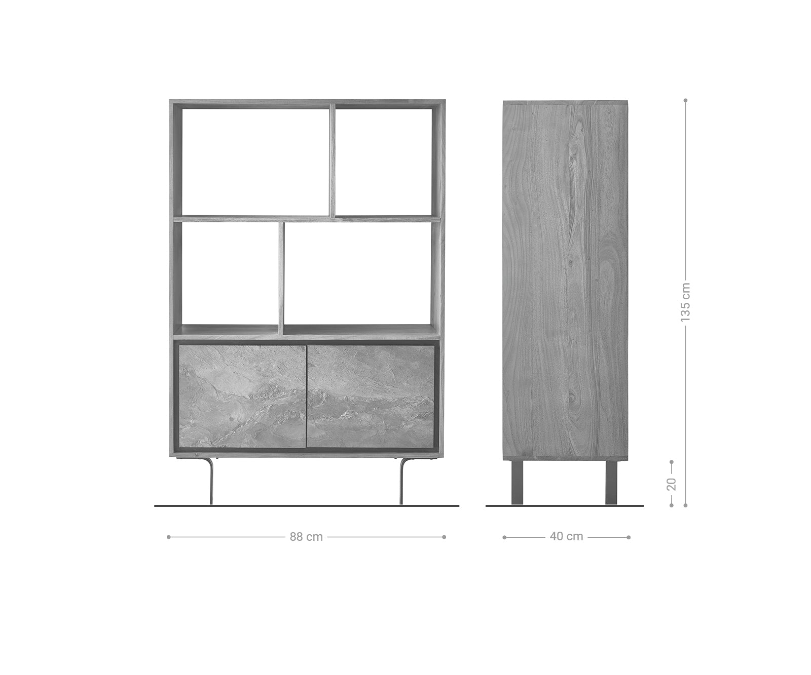 Display Cabinet Juwelo 88x135cm Acacia Wood Natural Stone Veneer