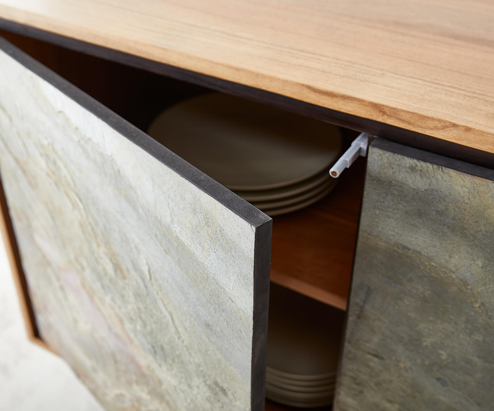 Sideboard Juwelo 150cm 2 Doors 3 Drawers Acacia Wood Natural Stone Veneer
