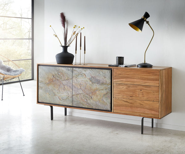 Sideboard Juwelo 175cm 2 Doors 3 Drawers Acacia Wood Natural Stone Veneer