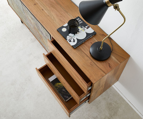 Sideboard Juwelo 175cm 2 Doors 3 Drawers Acacia Wood Natural Stone Veneer