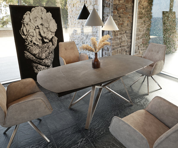 Dining Table Carlow Extendable 130-200cm Ceramic Brown Spider Frame Steel