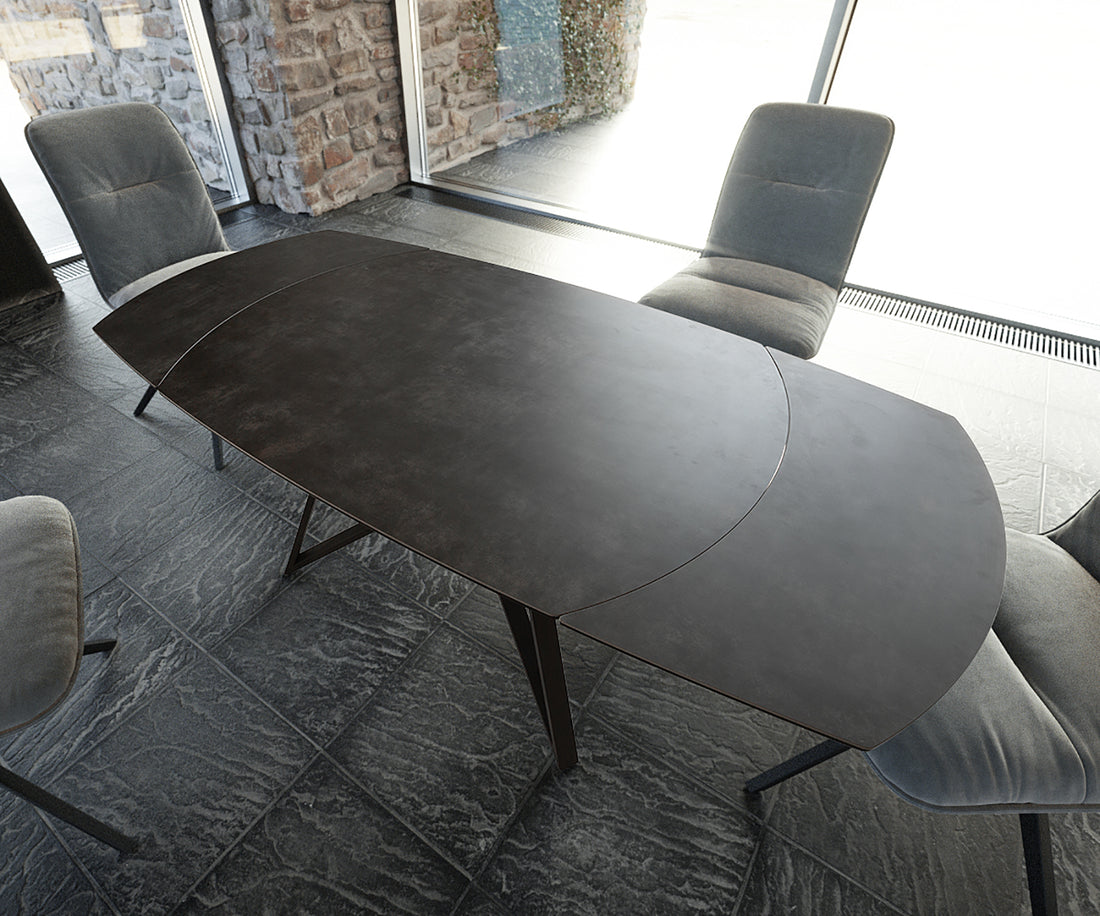 Extendable Dining Table Carlow 130-200cm Ceramic Grey Spider Frame Black
