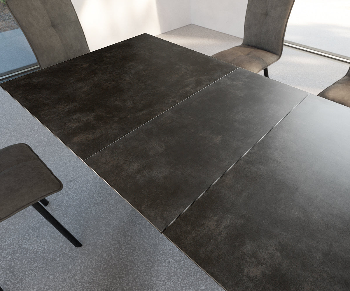 Dining Table Aurora 160-200x90cm Ceramic Grey V-Frame Black