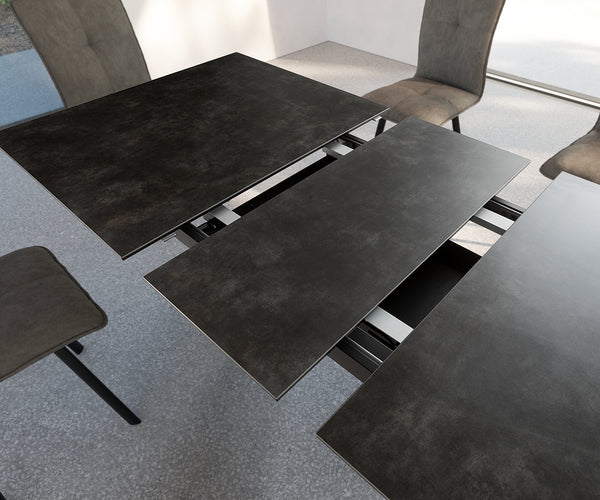 Dining Table Aurora 160-200x90cm Ceramic Grey V-Frame Black
