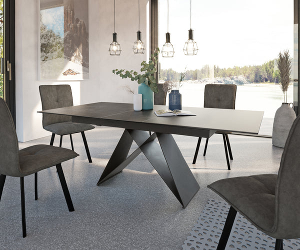 Dining Table Aurora 160-200x90cm Ceramic Grey V-Frame Black