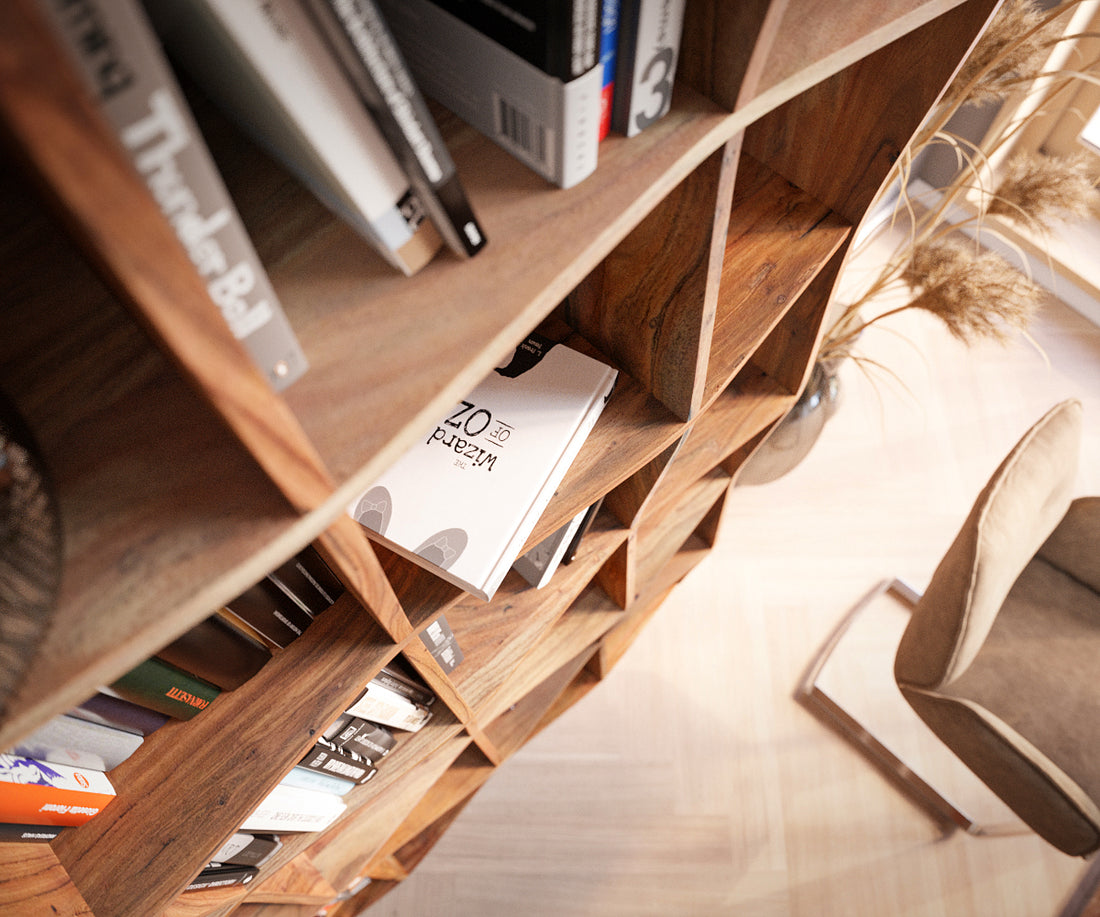 Bookcase Olympus Live-Edge 243x120cm Acacia Wood Natural