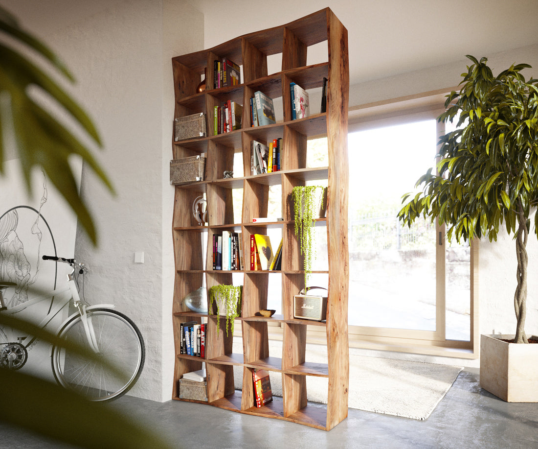 Bookcase Olympus Live-Edge 243x120cm Acacia Wood Natural