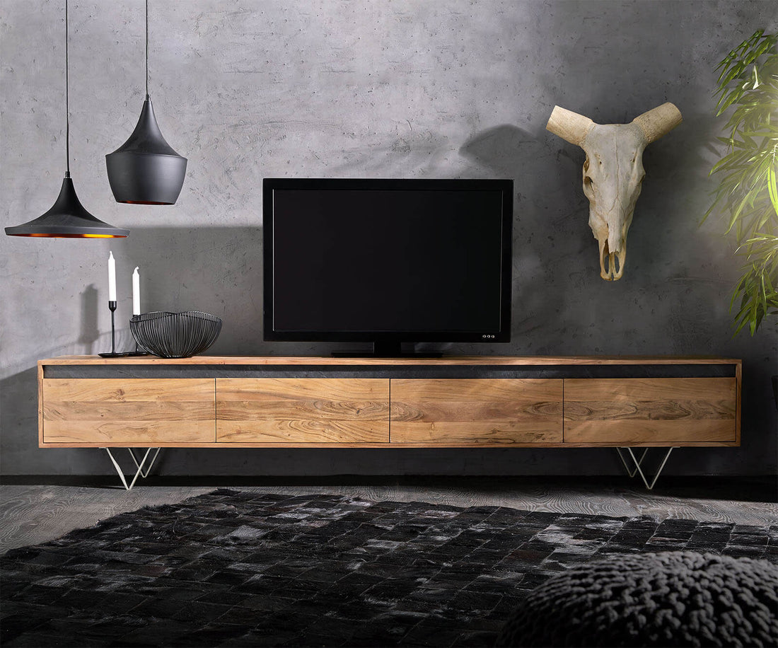 TV Stand Stonegrace Straight-Edge 240cm 4 Doors Acacia Wood Natural Slate