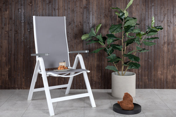 Outdoor Dining Chair Albany Aluminum White Textilene Grey With Armrests