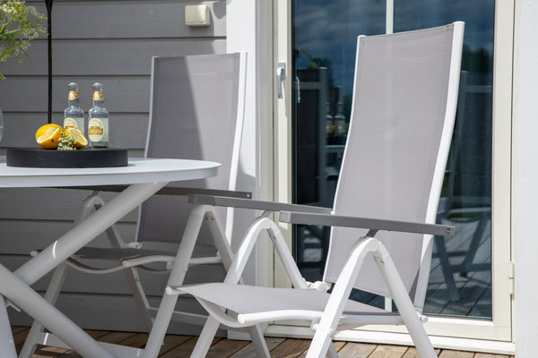 Outdoor Dining Chair Albany Aluminum White Textilene Grey With Armrests