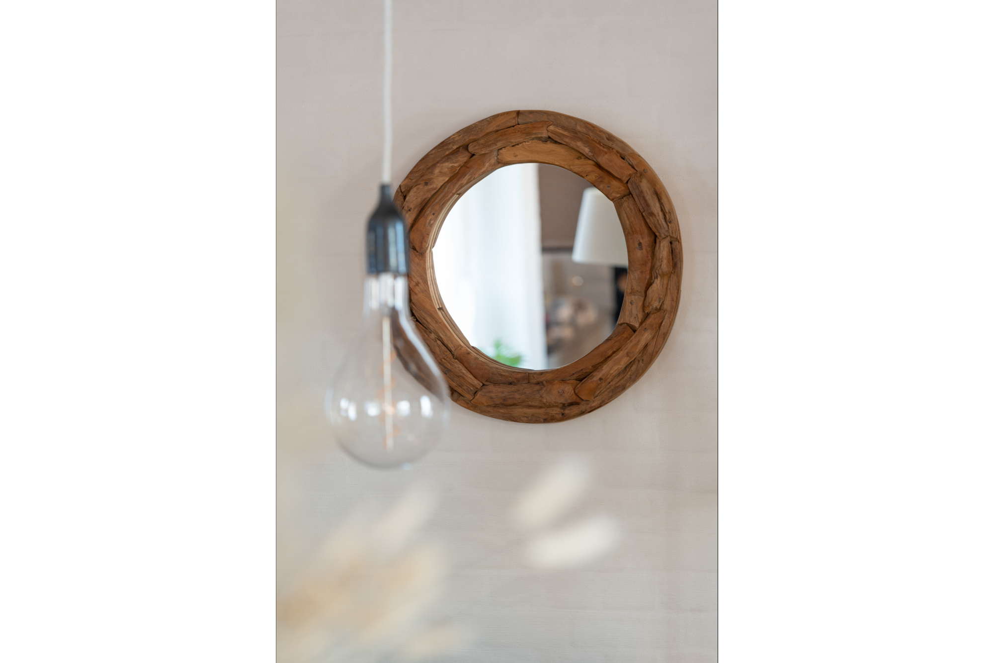 Round Wall Mirror Natalie 60cm Teak Wood Natural