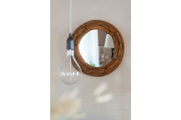 Round Wall Mirror Natalie 60cm Teak Wood Natural