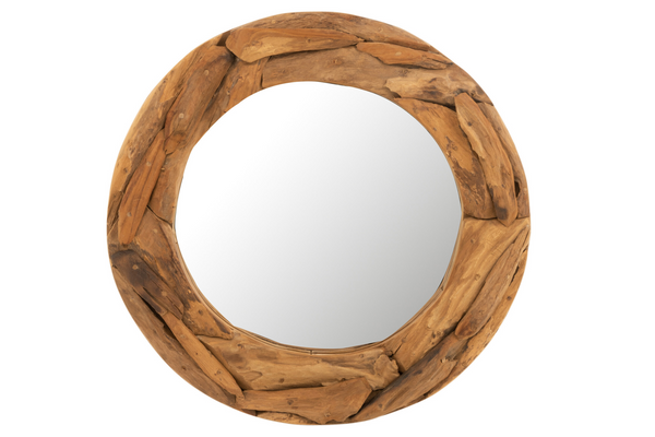Round Wall Mirror Natalie 60cm Teak Wood Natural