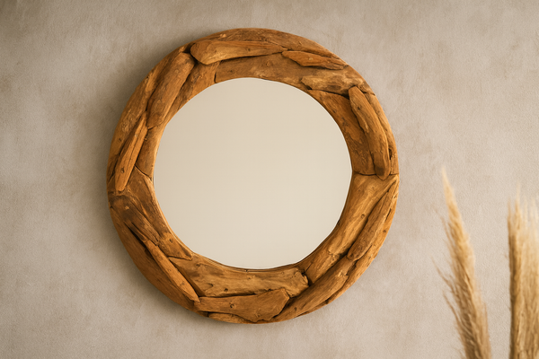Round Wall Mirror Natalie 60cm Teak Wood Natural