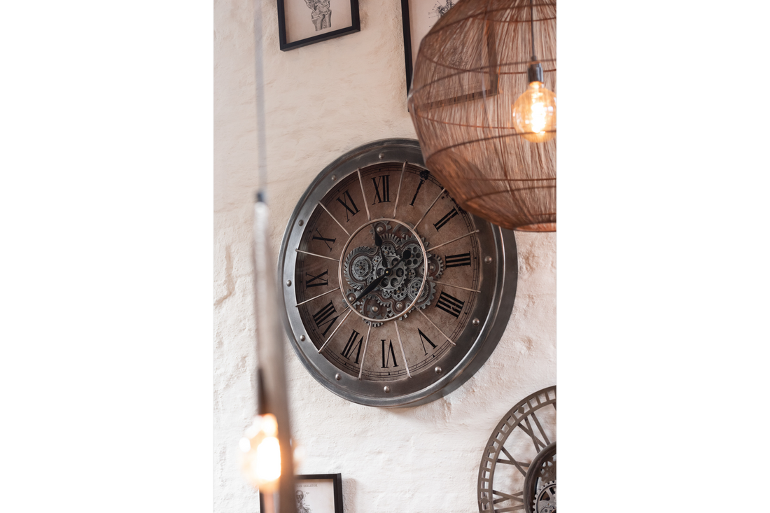Wall Clock Roman Numerals With Visible Mechanism 80cm Metal