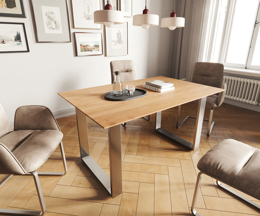 Dining Table Olympus 140x90cm Acacia Wood Natural Square Frame Slim Steel