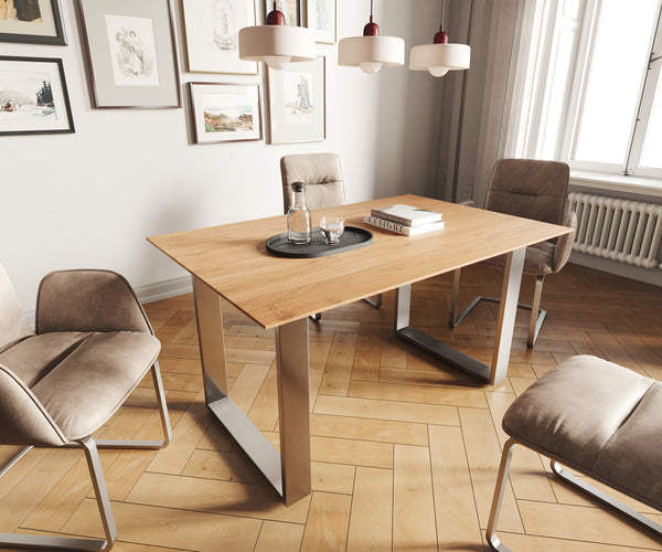 Dining Table Olympus 140x90cm Acacia Wood Natural Square Frame Slim Steel