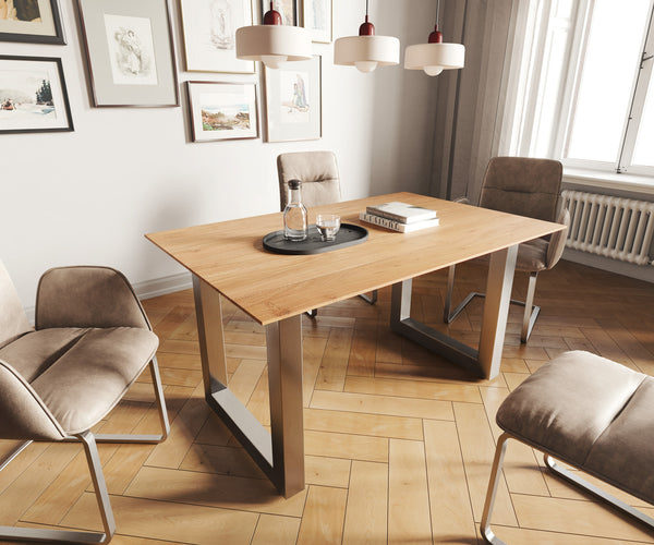 Dining Table Olympus 140x90cm Acacia Wood Natural Square Frame Slim Steel