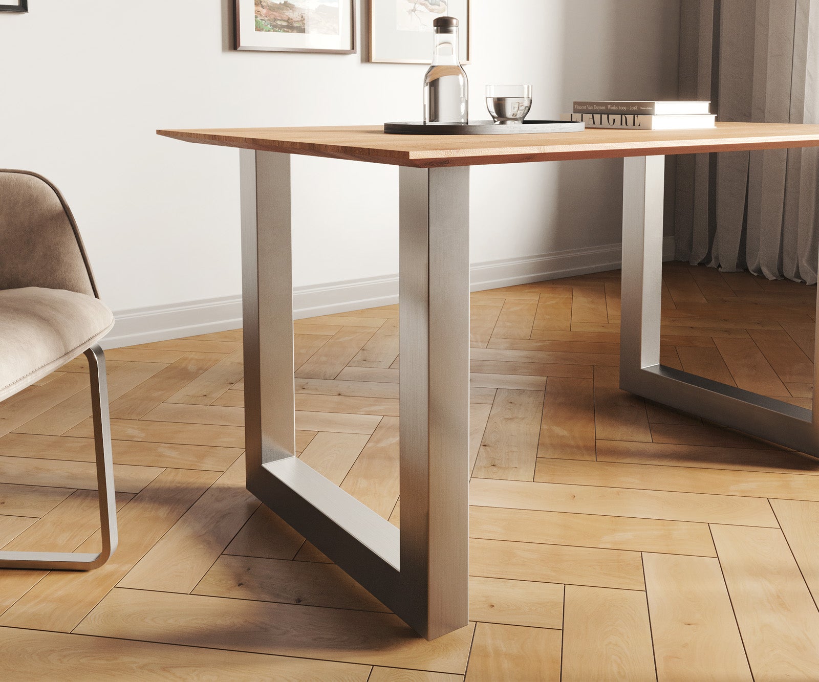 Dining Table Olympus 140x90cm Acacia Wood Natural Square Frame Slim Steel