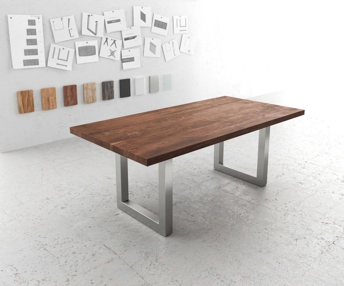 Dining Table Olympus 200x100cm Acacia Wood Brown Square Frame Steel