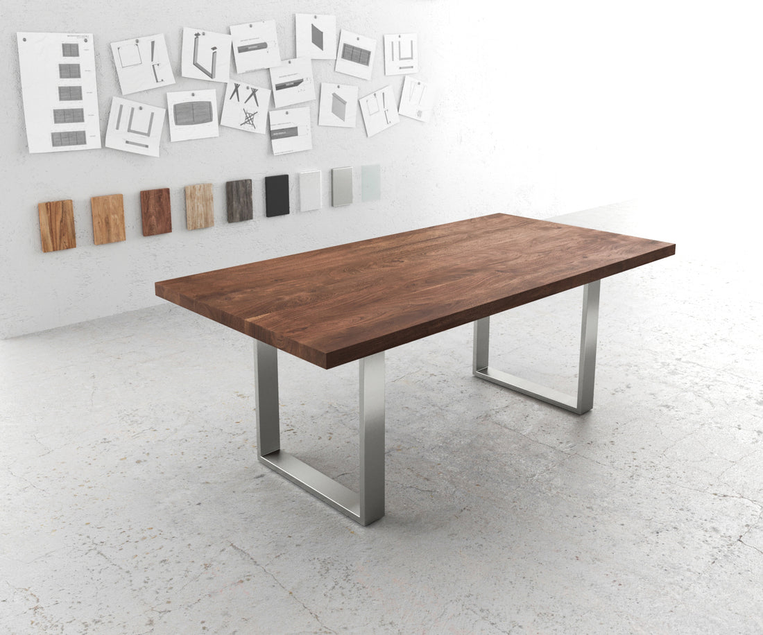 Dining Table Olympus 200x100cm Acacia Wood Brown Square Frame Slim Steel