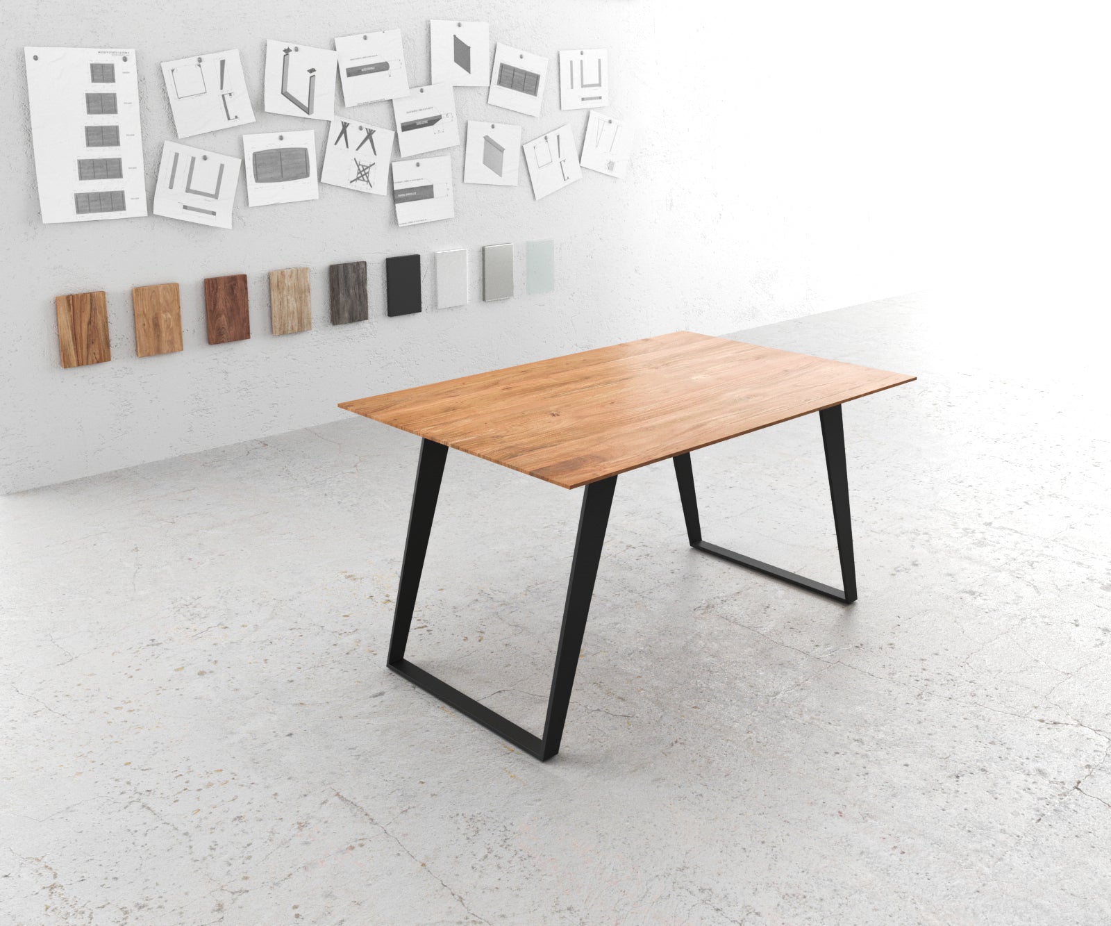Dining Table Olympus 140x90cm Acacia Wood Natural Slanted Frame Black