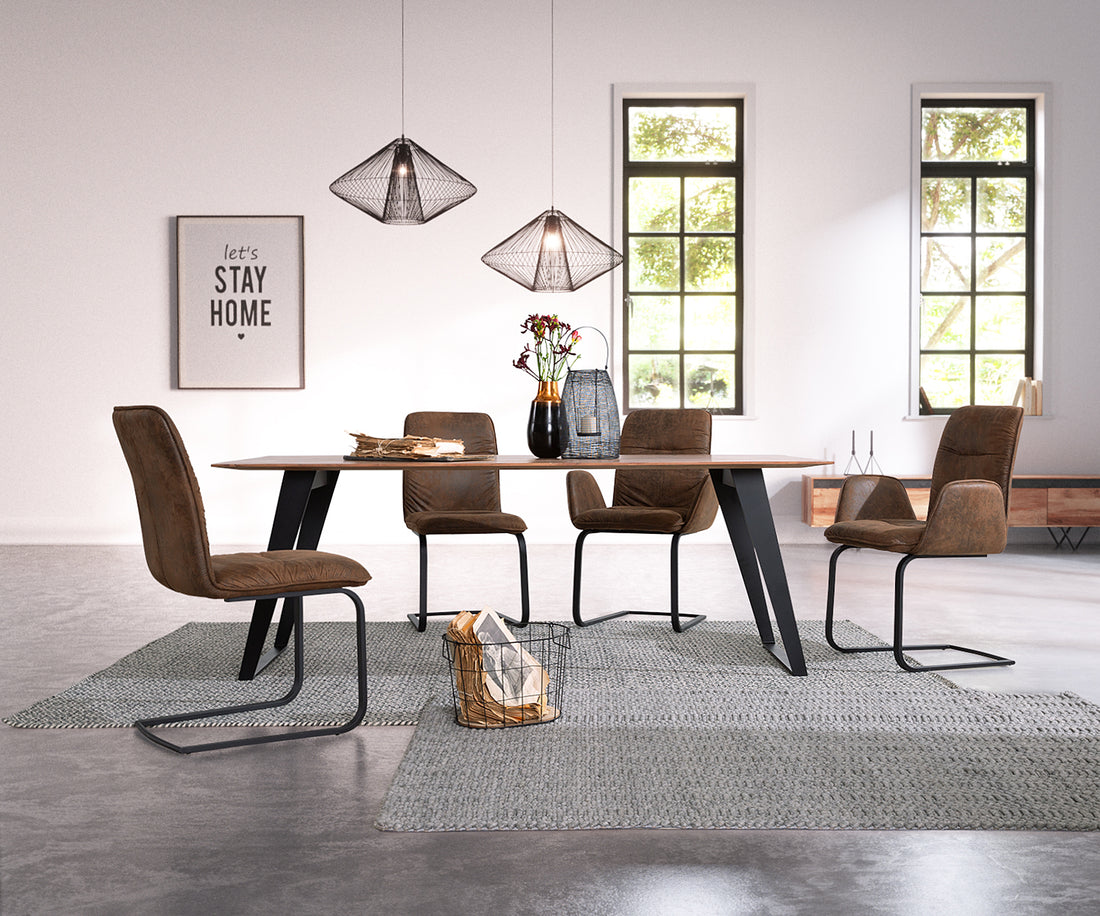 Dining Table Olympus 200x100cm Acacia Wood Natural Slanted Frame Black