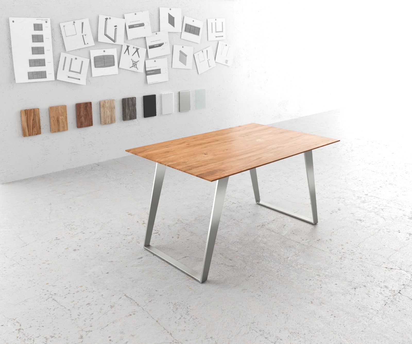 Dining Table Olympus 140x90cm Acacia Wood Natural Slanted Frame Steel