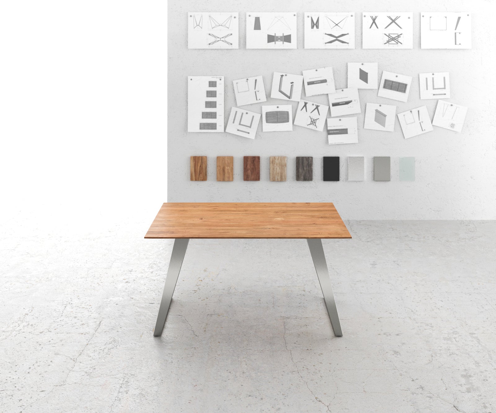 Dining Table Olympus 140x90cm Acacia Wood Natural Slanted Frame Steel