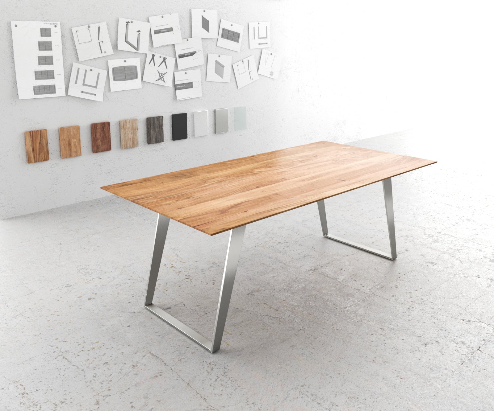 Dining Table Olympus 200x100cm Acacia Wood Natural Slanted Frame Steel