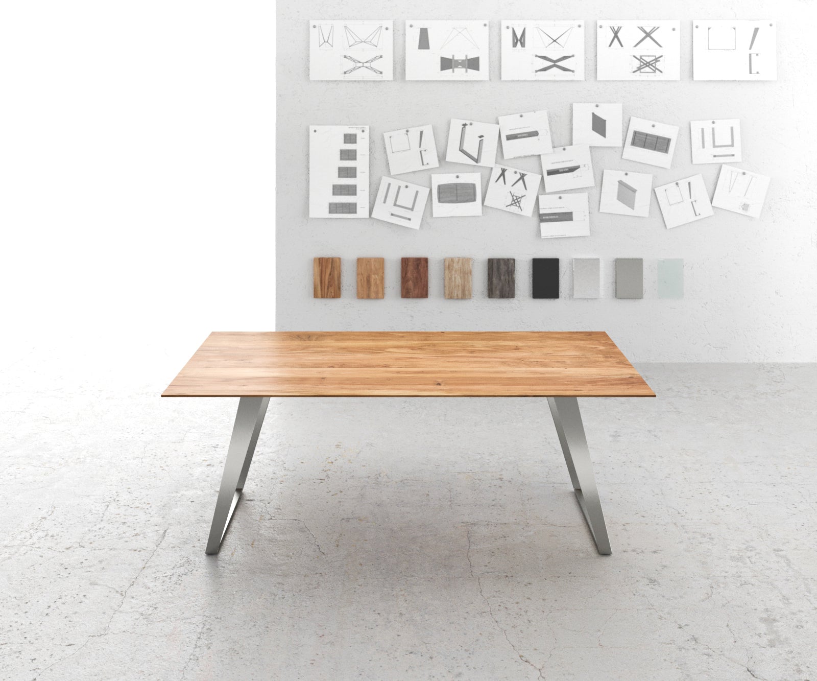 Dining Table Olympus 200x100cm Acacia Wood Natural Slanted Frame Steel