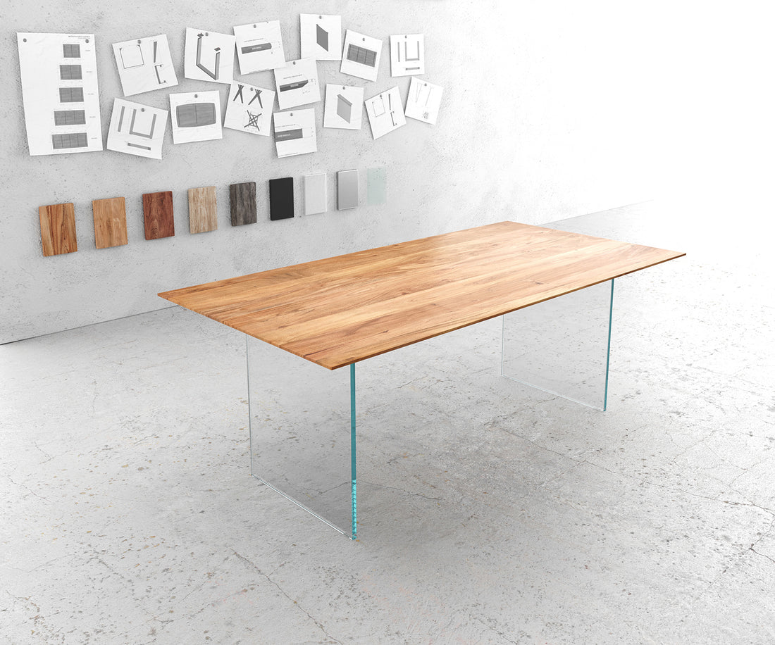 Dining Table Olympus 200x100cm Acacia Wood Natural Glass Frame