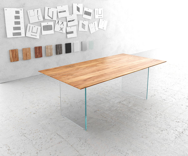 Dining Table Olympus 200x100cm Acacia Wood Natural Glass Frame