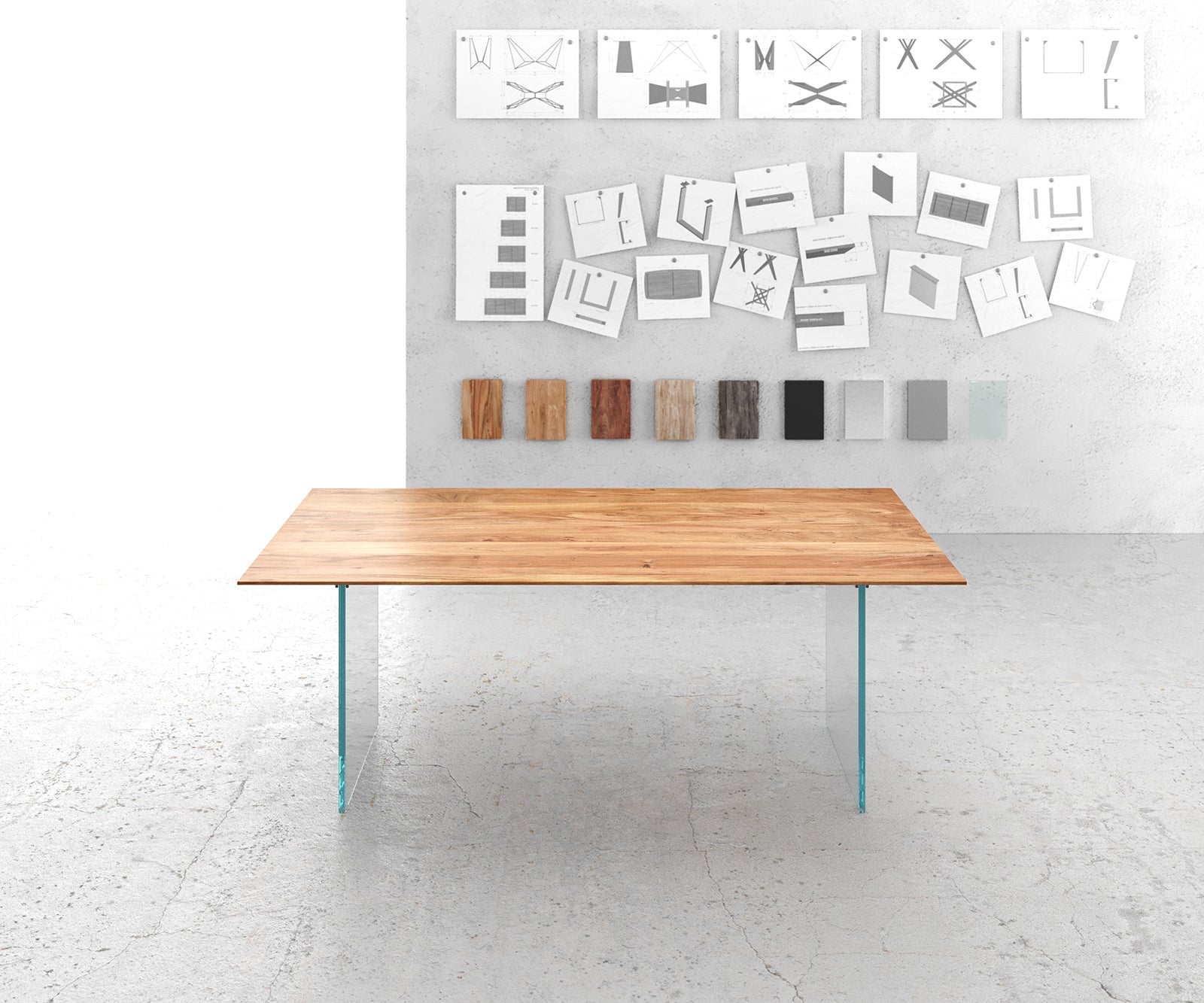 Dining Table Olympus 200x100cm Acacia Wood Natural Glass Frame