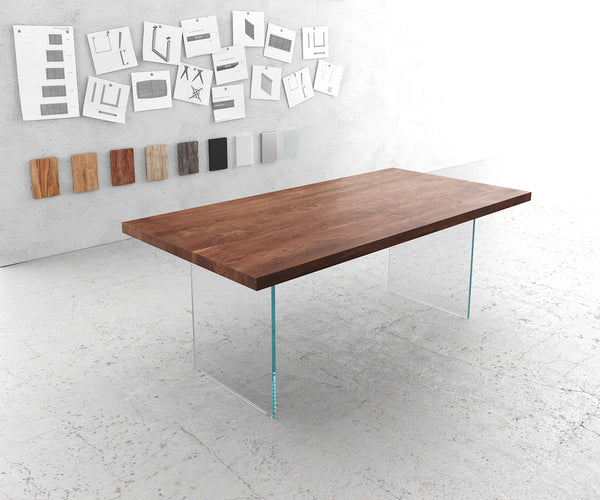 Dining Table Olympus 200x100cm Acacia Wood Brown Glass Frame