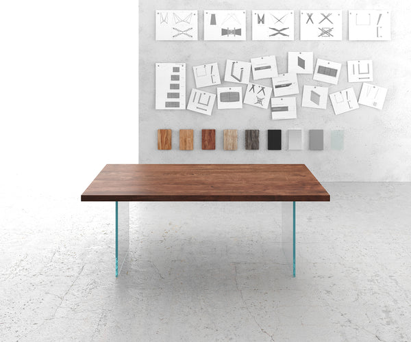 Dining Table Olympus 200x100cm Acacia Wood Brown Glass Frame