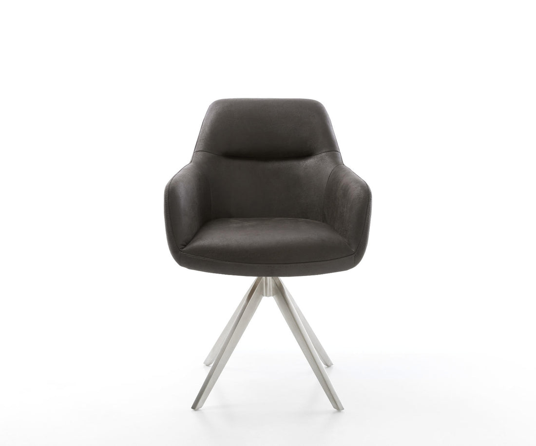 Dining Chair Pejo Microfiber Anthracite Vintage Cross Angular Base Silver 180° Swivel Pocket Springs