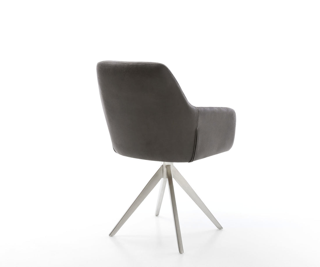 Dining Chair Pejo Microfiber Anthracite Vintage Cross Angular Base Silver 180° Swivel Pocket Springs