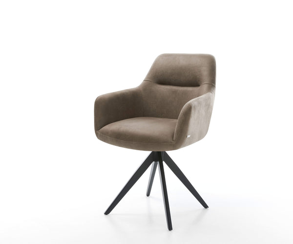 Dining Chair Pejo Microfiber Taupe Vintage Cross Angular Base Black 180° Swivel Pocket Springs