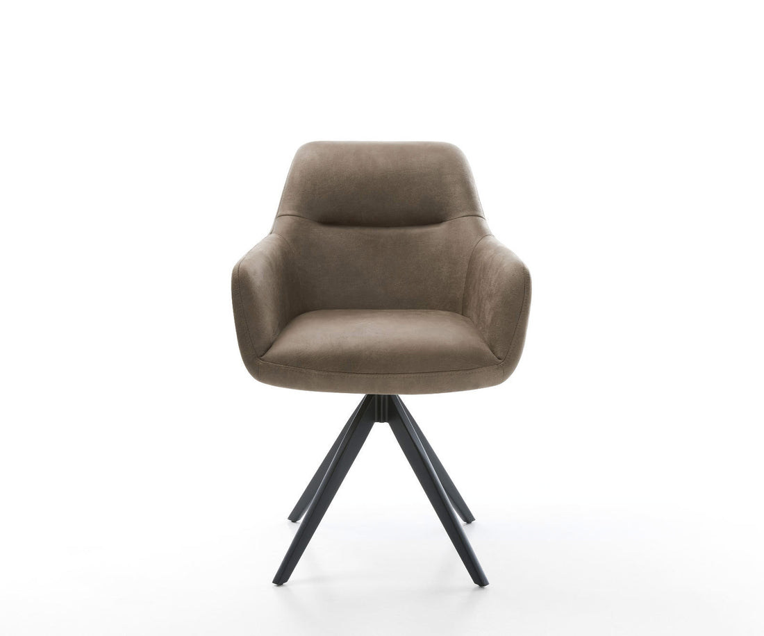 Dining Chair Pejo Microfiber Taupe Vintage Cross Angular Base Black 180° Swivel Pocket Springs