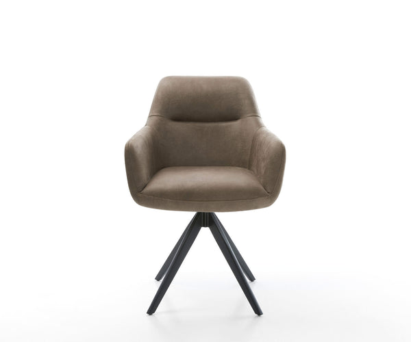 Dining Chair Pejo Microfiber Taupe Vintage Cross Angular Base Black 180° Swivel Pocket Springs